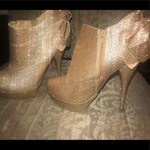 Gold  Glittery Booties with Bow tie